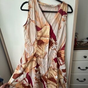 Ost Sleeveless Midi Dress in Cream, Tan and Rust Floral